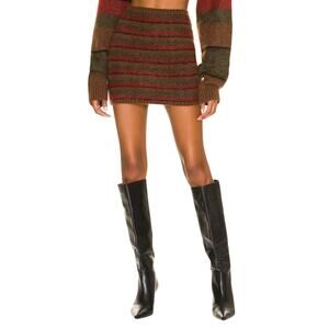 Guizio Fuzzy Brown Green Multicolor Mohair Knit Mini Skirt Size S